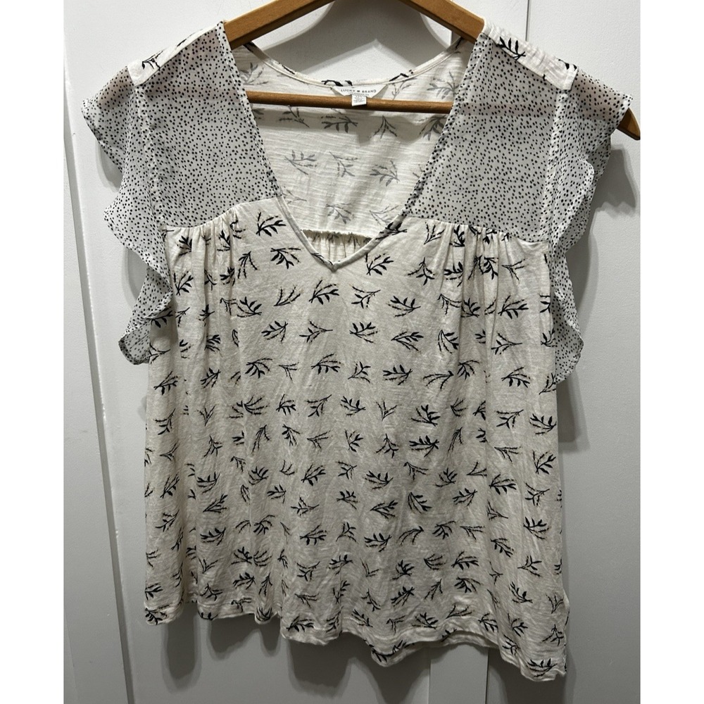 Lucky Brand Short Sleeve Ivory Floral Shirt Business casual career breathable LG